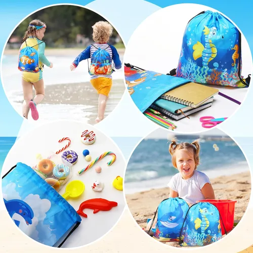 Miniatura 5 de Sanwuta 18 bolsas de recuerdo de fiesta bajo el mar, bolsas de regalo del océano, bolsas con cordón para regalo de playa, animales marinos, dulces
