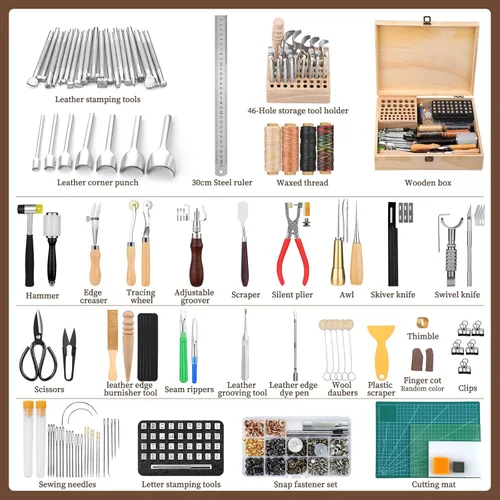 Miniatura 2 de 424 herramientas de trabajo de cuero, herramientas de cuero, kit de herramientas de cuero, herramienta de perforación de agujeros de cuero
