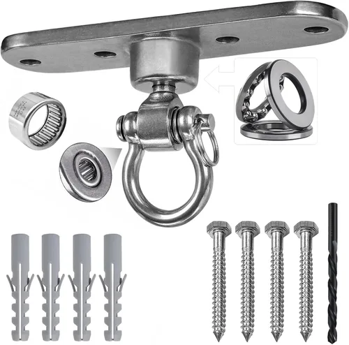 Colgador de Columpio de Acero Inoxidable Resistente con Rodamientos de Columpio Suaves 180°+360°, Capacidad de 1500 lb para Patio de Juegos Interior