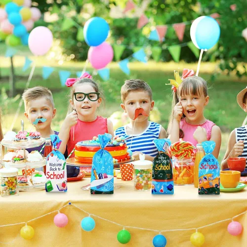 Miniatura 7 de Bolsas de regalo de regreso a clases con lazos giratorios, 100 unidades para el primer día de escuela, aula, fiesta, bolsas de dulces para niños