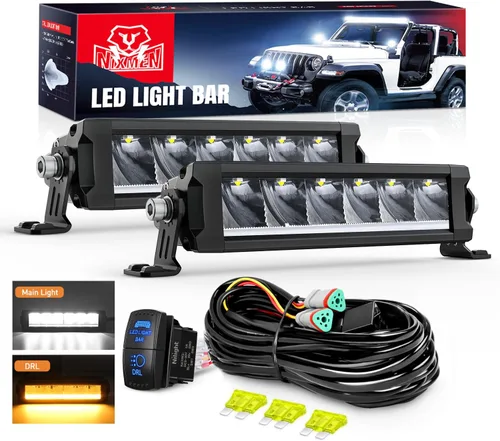Miniatura 13 de Nilight Barra de luz LED con DRL ámbar 2 PCS 15 W 5.3 pulgadas fila única 1680 LM anti-reflejo punto todoterreno luces de conducción delgadas IP68