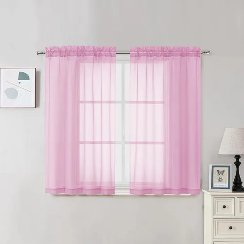Miniatura 62 de OVZME - Cortinas traslúcidas blancas de 45 pulgadas de largo, 2 paneles, cortinas de gasa con bolsillo para barra para ventanas pequeñas, cada una