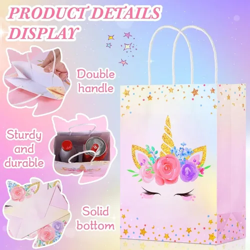 Miniatura 4 de Gersoniel 16 piezas de bolsas de regalo de unicornio con asas, bolsas de regalo de unicornio, bolsas de golosinas para niños, suministros de fiesta