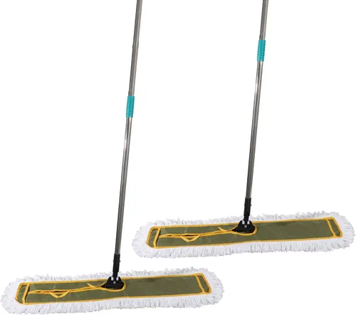 OFO - Trapeador industrial comercial de 36 pulgadas, 2 juegos, trapeador de polvo resistente, mango de acero inoxidable de 63 pulgadas de longitud,