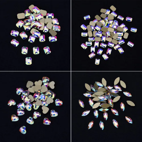 Miniatura 3 de Juego de 240 piezas de diamantes de imitación AB de cristal AB de 12 estilos populares con parte trasera plana, varios tamaños, para decoración
