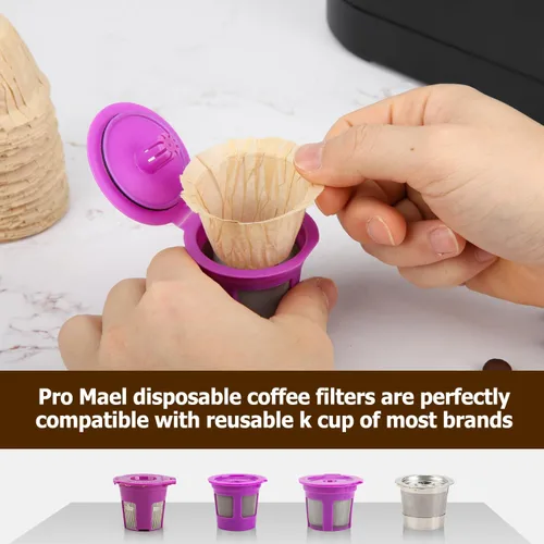 Miniatura 2 de Pro Mael Filtros desechables de taza K, papel de filtro de café para cafeteras Keurig de una sola porción 1.0 y 2.0, uso con cápsulas K Cup Natural