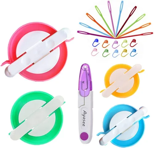 Miniatura 9 de Kit de fabricación de pompones, kit de telar de tejer con pompón, aguja para tejer de bolas, manualidades, kit de herramientas de ganchillo
