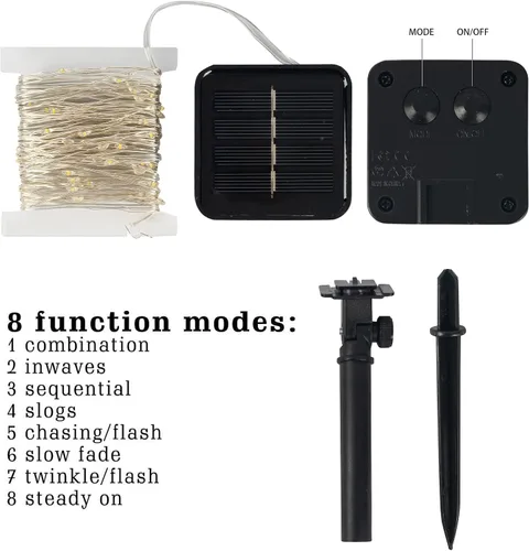 Miniatura 3 de Dazzle Bright Paquete de 2 tiras de luces solares para exteriores, total de 80 pies, 240 luces LED solares impermeables, 8 modos, luces de alambre