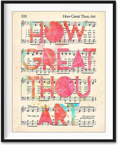 How Great Thou Art, impresión de arte cristiano, sin marco, página de himno vintage de libro de adoración, himno de himno, partituras, letras de