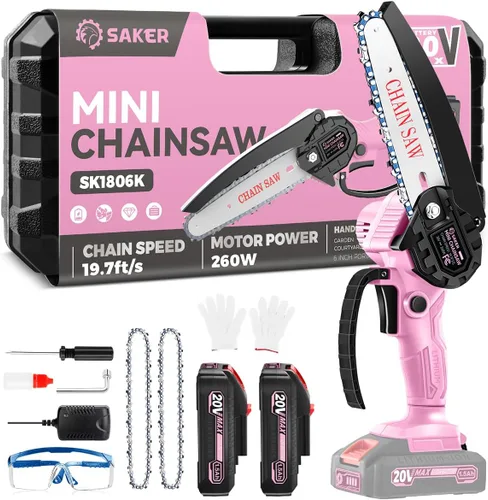 Miniatura 13 de Saker Mini motosierra inalámbrica de 6 pulgadas con interruptor de bloqueo de seguridad, motosierra eléctrica inalámbrica, motosierra pequeña