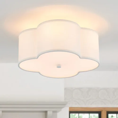 Lámpara de techo semiempotrada, moderna lámpara cercana al techo con pantalla de tambor de tela blanca crema para guardería, habitación de niños,