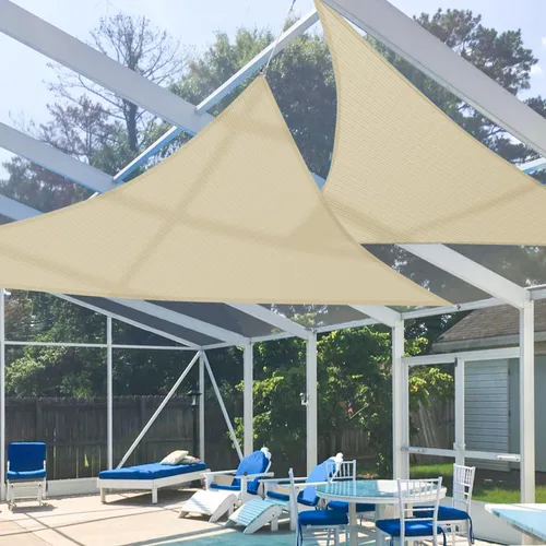 E&K Toldo parasol triangular derecho Sunrise de 8 x 8 x 11 pies, bloquea los rayos UV, para pérgola, patio, jardín, al aire libre (beige)