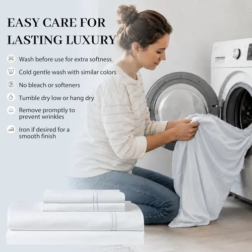 Miniatura 8 de Sábanas de Cama de Algodón 100% Natural Juego de Sábanas Cal King de Tejido Satén de Una Sola Capa 500 TC Ropa de Cama Sólida Transpirable e