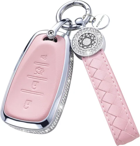 Miniatura 10 de Funda para Llave Honda con Llavero, Carcasa Protectora de Cuero Genuino Rosa con Cristales Compatible con Honda Accord Civic CRV Pilot Odyssey 2022