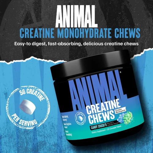 Miniatura 2 de Animal Gomitas de Creatina – Tabletas masticables mejoradas de monohidrato de creatina con AstraGin y sal marina, máxima absorción pre