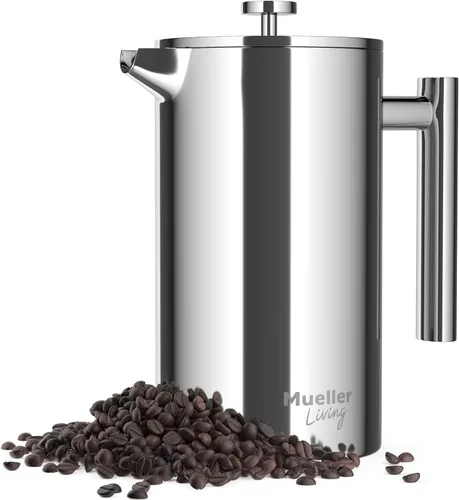Miniatura 10 de MuellerLiving - Cafetera de prensa francesa MuellerLiving de 20 oz, prensa francesa de café de acero inoxidable, 4 filtros resistentes al calor