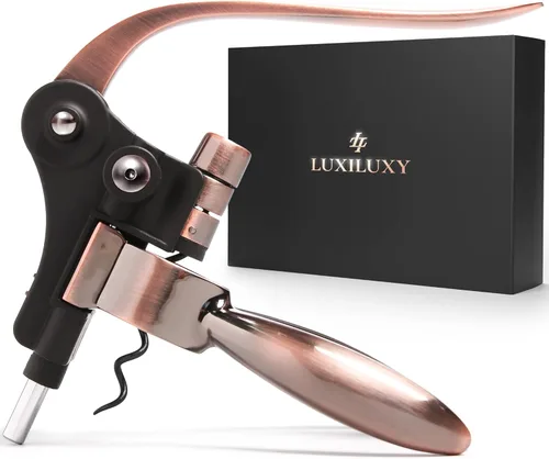 Juego de sacacorchos con abridor de botellas de vino – Luxiluxy [2024 actualizado, ¡NO se rompe!] Incluye cortador de papel de aluminio, tapón de