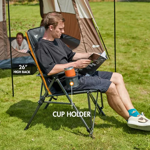 Miniatura 5 de PORTAL Silla de camping plegable extra grande con respaldo alto, sillas de césped portátiles para adultos, deportes al aire libre con apoyabrazos