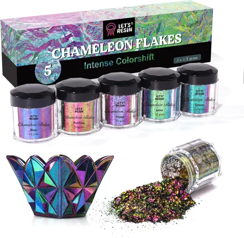 Miniatura 8 de LET'S RESIN Chameleon Chunky Flakes, suministros de resina, 8 colores intensos pigmentos en polvo para moldes de silicona, manualidades de resina