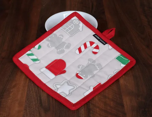Miniatura 6 de AMOUR INFINI Juego de 4 delantales, toalla de cocina, guante de horno y soporte para ollas en un divertido diseño navideño Oeko-Tex 100% algodón