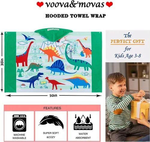 Miniatura 3 de VOOVA & MOVAS - Toallas para niños de 3 a 8 años, 30 x 50 pulgadas, 100% algodón Gruesa Absorbente, toalla para playa piscina baño baño