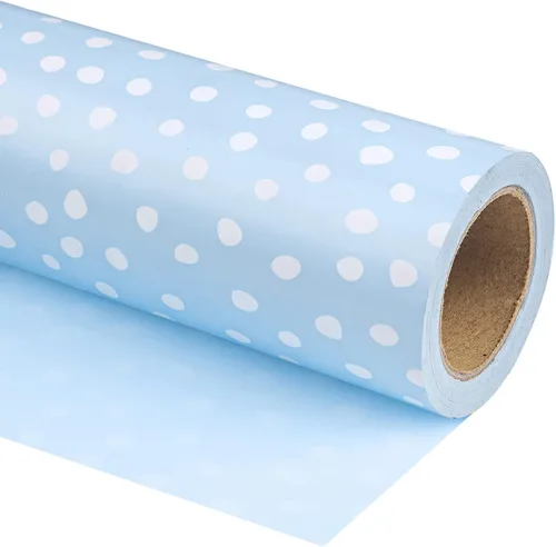 Miniatura 12 de WRAPAHOLIC Papel de regalo reversible, mini rollo, 17 pulgadas x 33 pies, diseño de lunares negros y delicados para cumpleaños, vacaciones, bodas