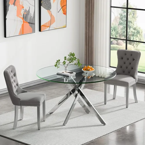 Miniatura 93 de HomVent Juego de mesa de comedor redonda de vidrio de 3 piezas, juego de mesa de comedor de vidrio templado para 2 mesas de cocina con 2 sillas