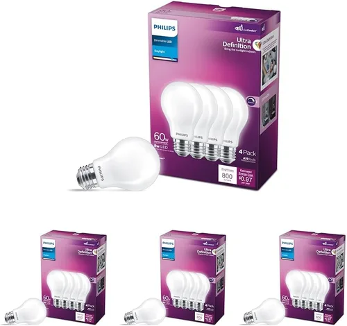 Miniatura 15 de PHILIPS Bombillas LED de 60 W A19, 4 unidades, ultra definición, blanco suave (2200 K), 800 lúmenes (8 W = 60 W), regulables, sin parpadeo, bombillas