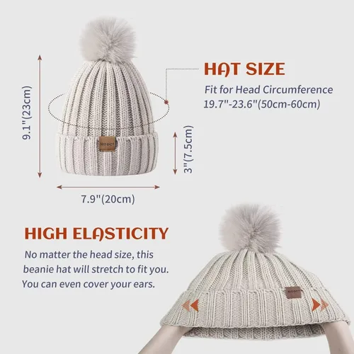 Miniatura 3 de MSDC Gorro para mujer con pompón, paquete de 3, sombreros de invierno para mujer, gorro de calavera cálido de punto a la moda, gorro para mujer