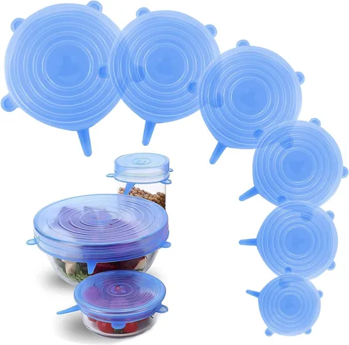 Tapas elásticas de silicona, paquete de 6 fundas reutilizables para alimentos, silicona flexible para cuencos, recipientes, frutas, sello hermético