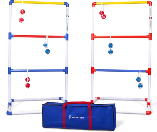 GoSports Juego de lanzamiento de escalera prémium para exteriores con 6 bolos, estuche de transporte de viaje y rastreadores de puntuación, elige