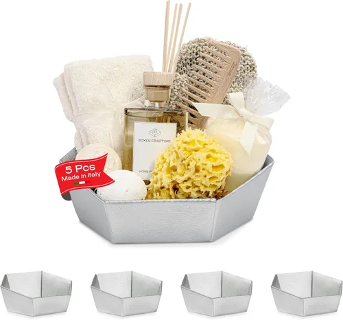 Miniatura 15 de Paquete de 5 cestas vacías para regalos, contenedores ideales para Navidad y boda, 8 x 6.69 x 2.75 pulgadas, color dorado