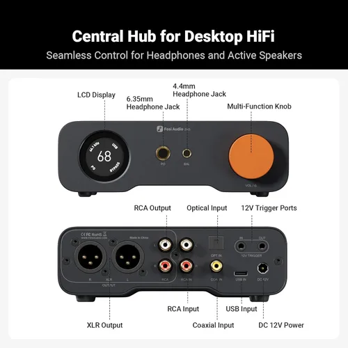 Miniatura 4 de Fosi Audio ZH3 DAC Amplificador de Auriculares, Preamplificador Completamente Equilibrado con AKM4493SEQ XMOS XU316 PCM 768kHz para Amplificadores