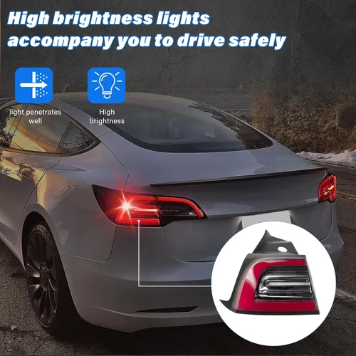 Miniatura 5 de Luz trasera para Tesla Modelo 3/Modelo Y 2020-2022, luz trasera exterior del automóvil, 5 cables, lámpara de freno trasera izquierda de repuesto