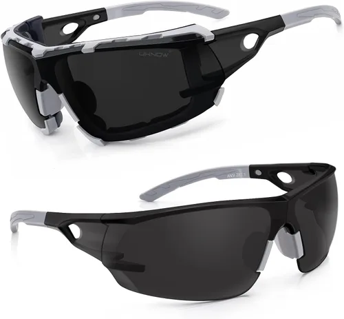 Miniatura 15 de UKNOW Gafas de seguridad – Lentes envolventes antivaho – Junta de espuma extraíble – Anteojos protectores ANSI Z87.1 – Resistente a los impactos