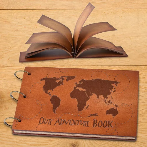 Miniatura 5 de Nuestro Adventure Book - Álbum de recortes con cubierta de madera 3D, 11.92 x 7.62 pulgadas, diario de memoria atemporal para aventuras inolvidables