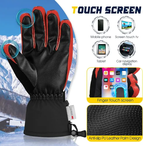 Miniatura 4 de Guantes de nieve para hombres y mujeres, 3M Thinsulate aislados, guantes de snowboard cálidos, impermeables, resistentes al viento, para pantalla