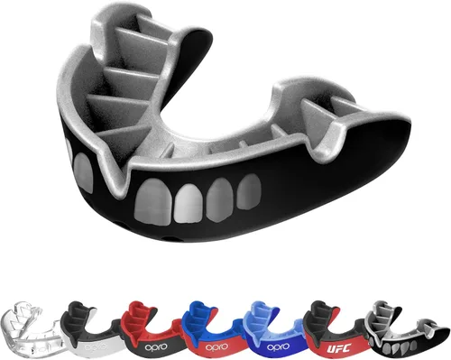 Miniatura 24 de OPRO Protector bucal moldeable de nivel plateado, ajuste esencial (negro/rojo) para niños y jóvenes, protector bucal de boxeo para artes marciales
