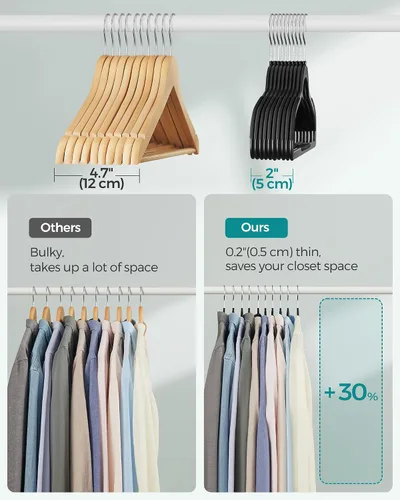 Miniatura 5 de SONGMICS Perchas de ropa, paquete de 50 perchas de plástico, ahorro de espacio, color negro, UCRP50B