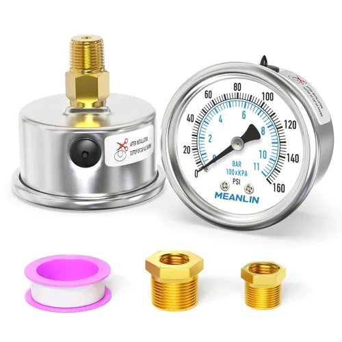 Miniatura 26 de MEANLIN MEASURE Medidor de presión en seco de acero inoxidable de 0 ~ 200 psi, esfera de cara NPT de 2 pulgadas, impermeable para compresor de aire