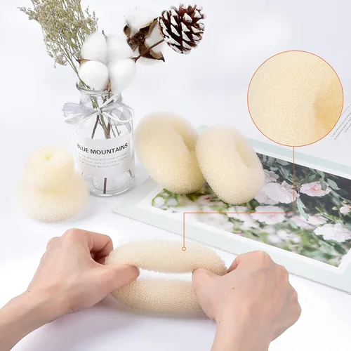 Miniatura 4 de TsMADDTs Juego para hacer moños estilo anillo, 7 moños dorados, 5 lazos para el cabello, 20 alfileres para peinados de moño