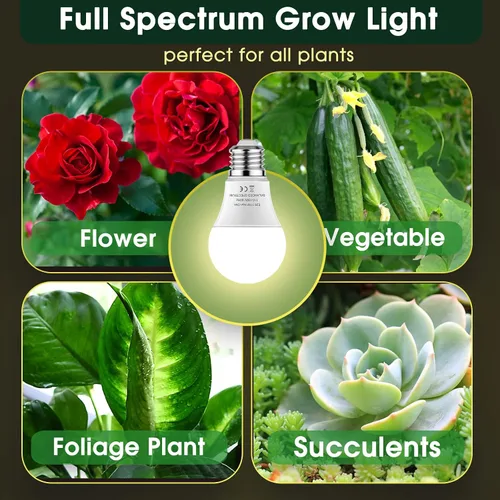 Miniatura 5 de Bombilla LED de cultivo A19 - Base E26 de espectro completo, 11 W (equivalente a 100 W) para plantas de interior, flores, invernadero, paquete de 2