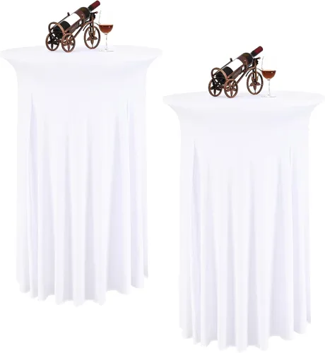 Miniatura 19 de 6 paquetes de faldas de mesa de cóctel redondas de 32" x 43" de elastano elástico con drapeados ondulados, fundas de mesa de cóctel ajustadas