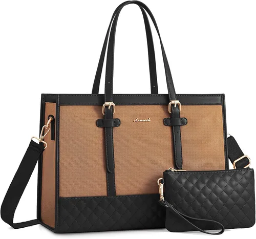 Miniatura 30 de LOVEVOOK Bolsa para Laptop para Mujeres de 15.6 pulgadas Bolsa Tote de Lona para Laptop, Bolsa de Trabajo de Gran Capacidad con Cartera de Mano