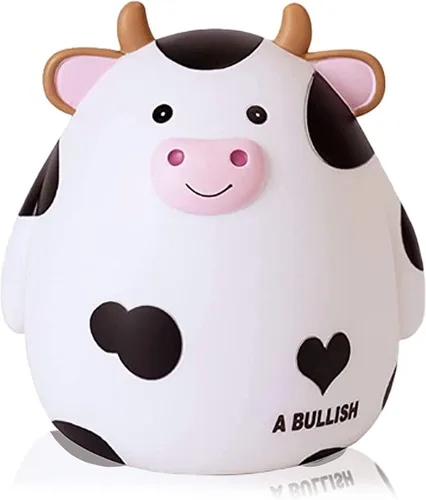 H&W Alcancía de vaca, tamaño L, caja de monedas irrompible para niños, lindo banco de dinero de animales para cumpleaños para niños y niñas, cajas