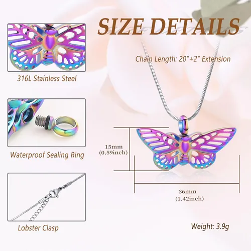 Miniatura 60 de Minicremation Joyas de cremación para cenizas – Collar conmemorativo de mariposa con colgante de urna para cenizas de seres queridos