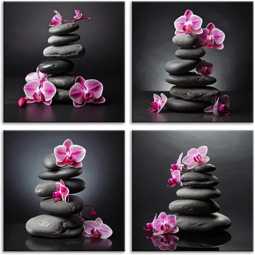 Miniatura 24 de NAN Wind Arte de pared en lienzo de orquídeas rosas y piedras zen - Decoración de orquídeas - Cuadros de flores de spa - Arte de pared Zen