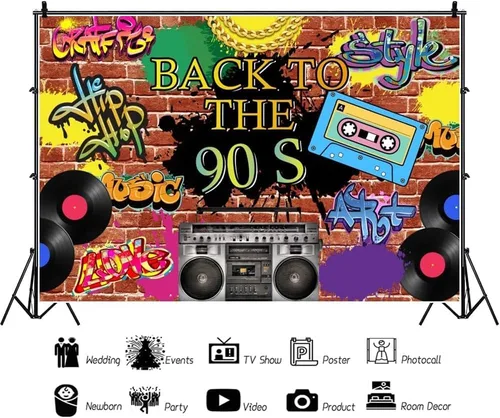 Miniatura 3 de Fondo de regreso a los años 90 para fiesta, tema hippie, hip hop, rock, fondo de ladrillo rojo para fotografía, graffiti, pared, calle, decoración