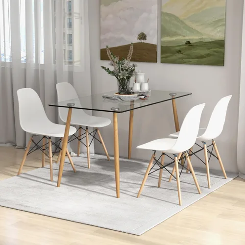 Miniatura 6 de Tangkula Juego de 4 mesas de comedor para 4, mesa y sillas de cocina modernas, mesa y sillas de cristal para sala de estar pequeña, cocina Natural +