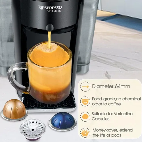 Miniatura 3 de CAPMESSO Láminas de aluminio para reutilizar cápsulas Vertuoline, tapas compatibles con la máquina de cápsulas de café Nespresso VertuoLine, 64 mm